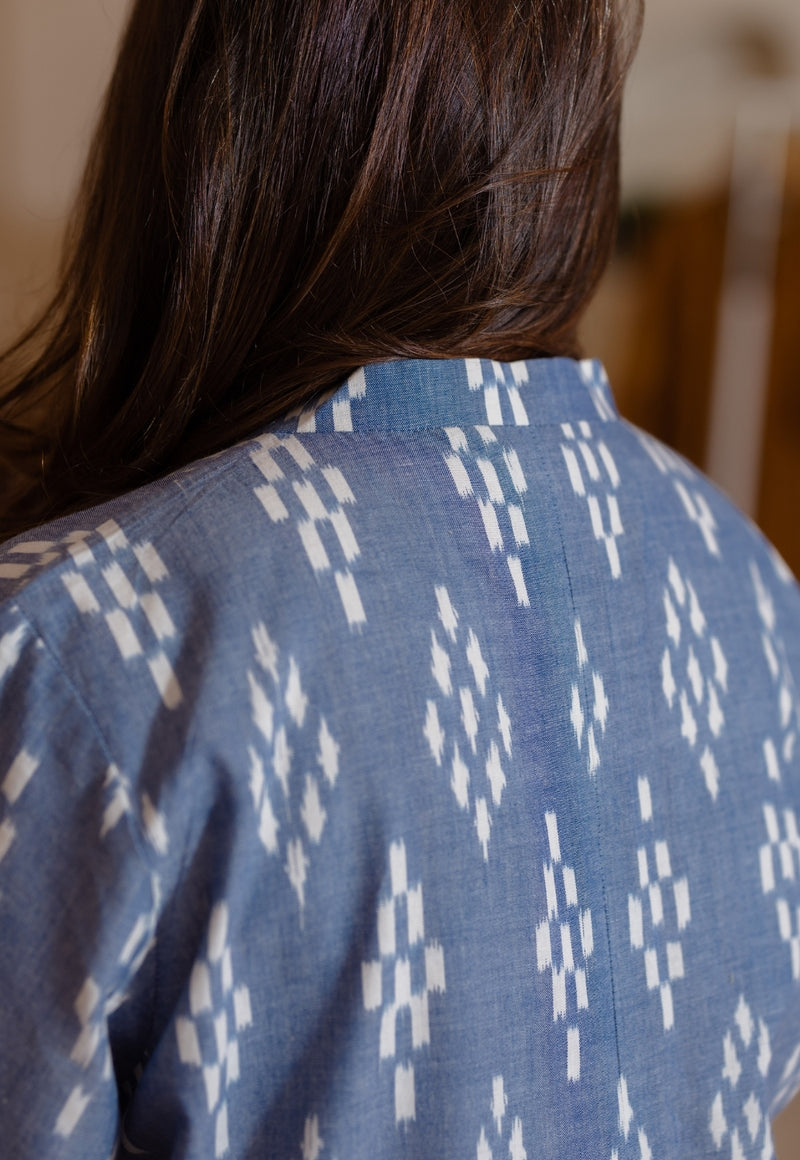 Ayaat Blue Handloom Ikkat Cotton Straight Kurta