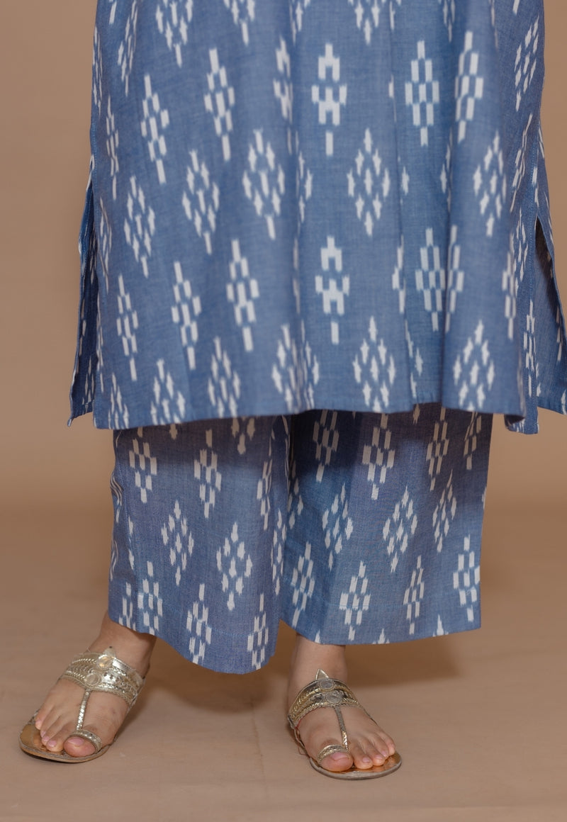 Yashi Blue Handloom Ikkat Cotton Straight Pant