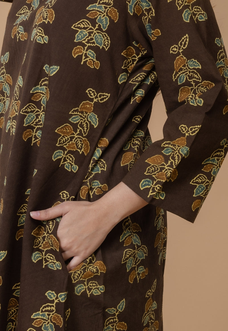 Sayali Brown Ajrakh Cotton A Line Kurta