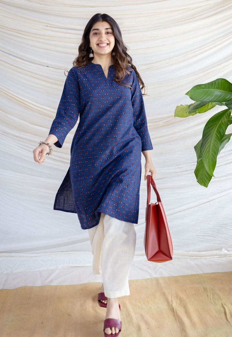 Zahira Indigo Ajrakh Cotton Straight Kurta