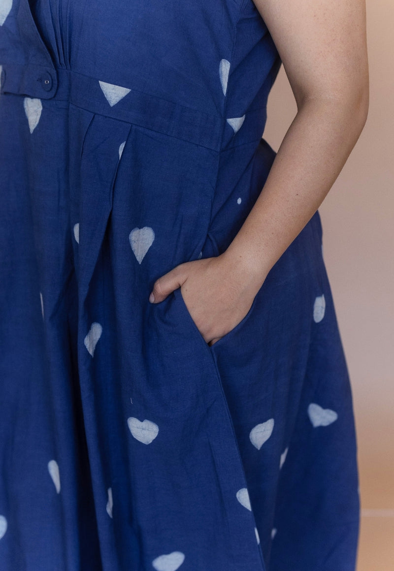 Libha Blue Dabu Cotton A Line Dress