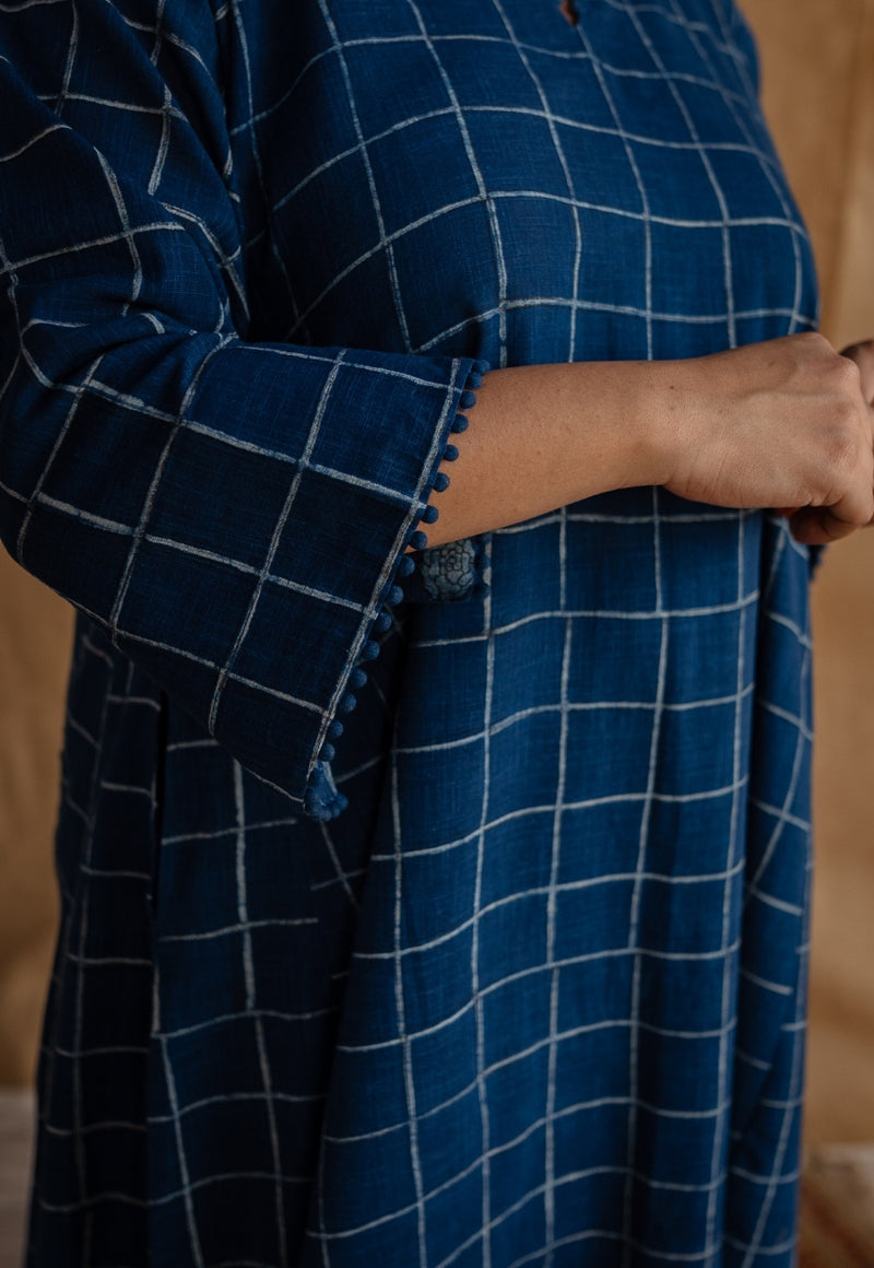 Falaq Indigo Jhabba Kali Dabu Slub Cotton Kurta