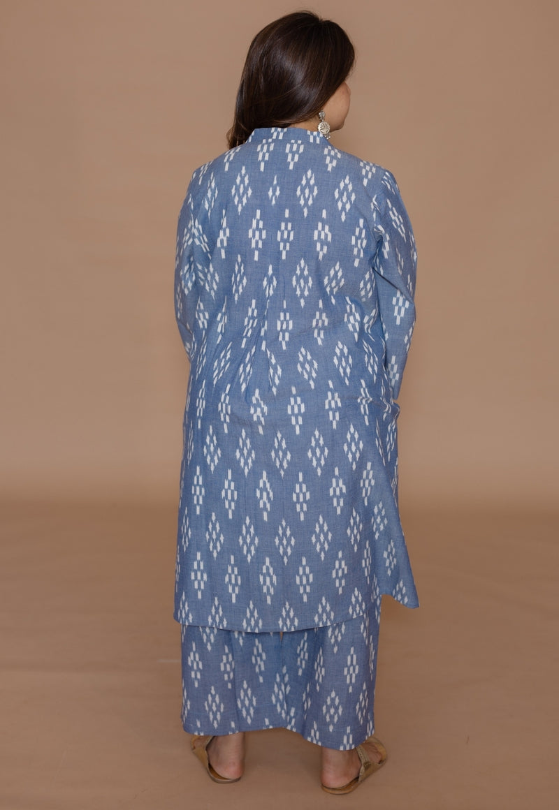 Ayaat Blue Handloom Ikkat Cotton Straight Kurta