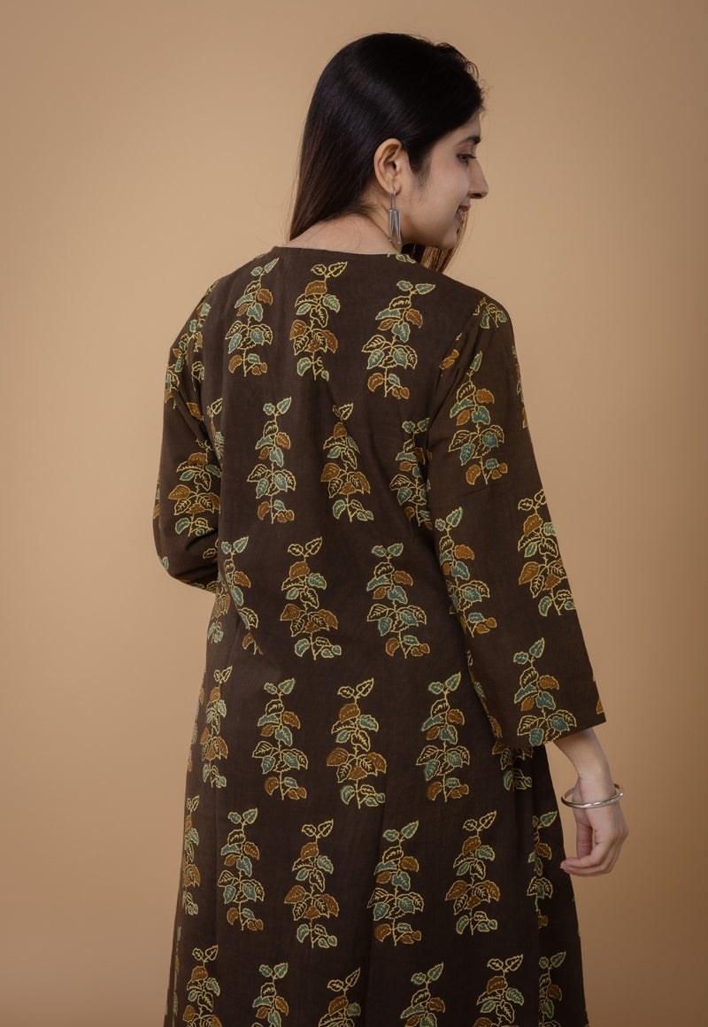Sayali Brown Ajrakh Cotton A Line Kurta