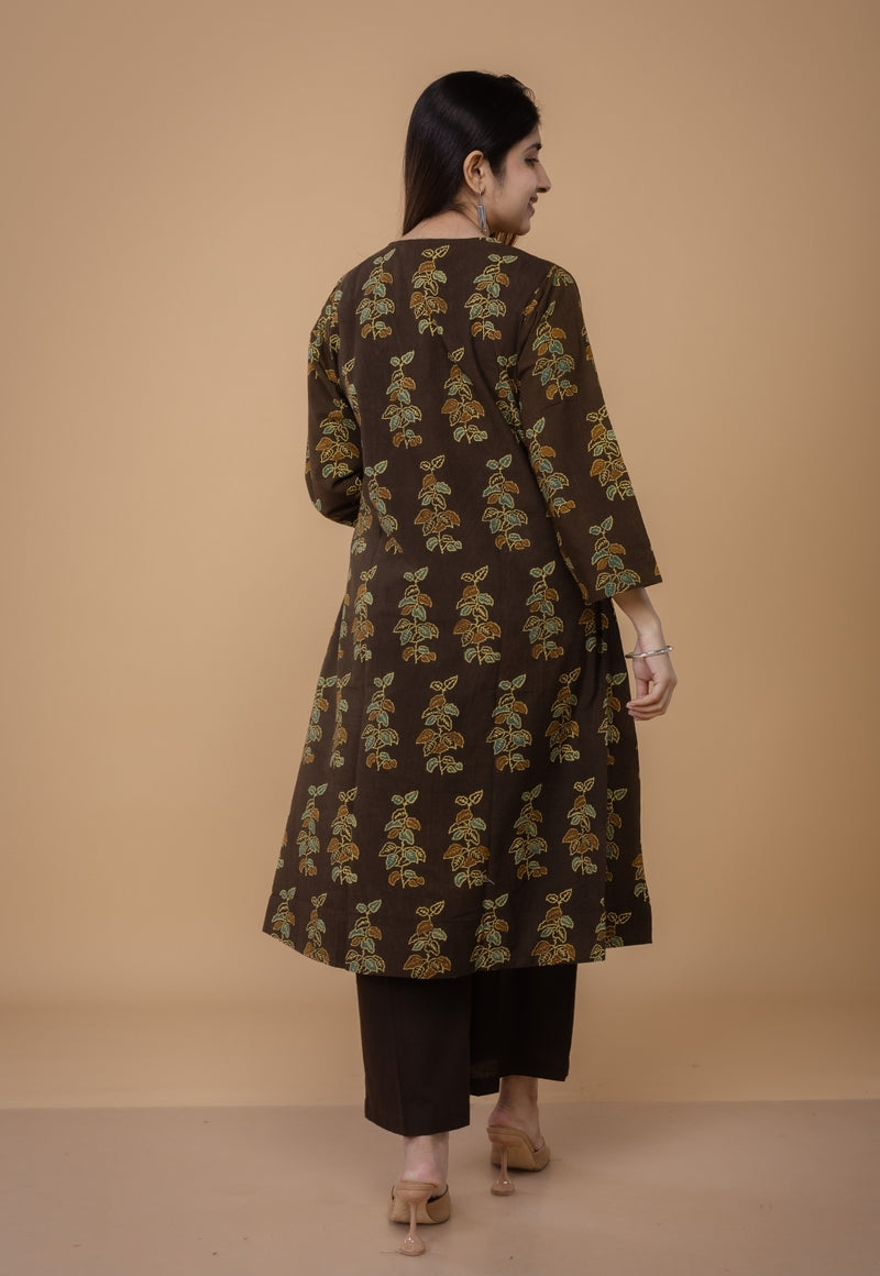 Sayali Brown Ajrakh Cotton A Line Kurta