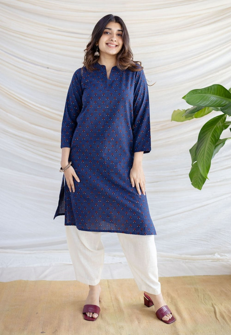 Zahira Indigo Ajrakh Cotton Straight Kurta