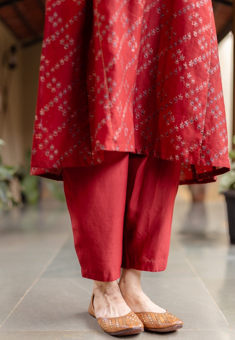 Tarin Madder Solid Chanderi Silk Afghan Pant