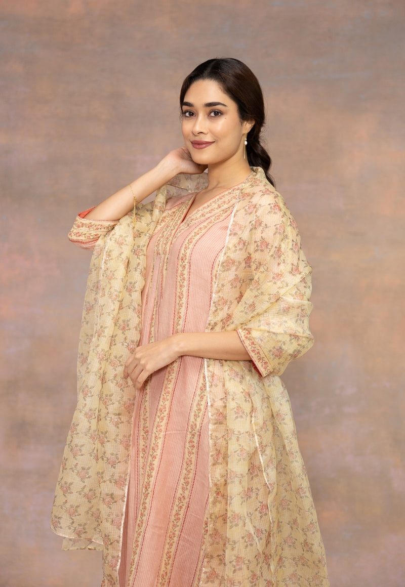 Rozhira Yellow Sanganeri Kota Doria Silk Dupatta with Mukaish Detailing