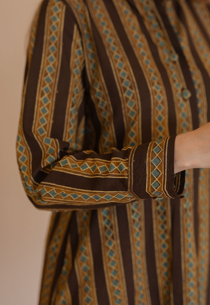 Meena Brown Ajrakh Cotton A Line Kurta