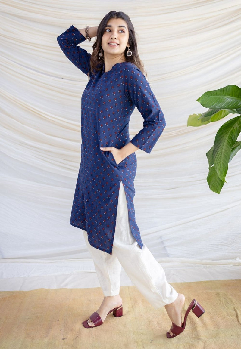 Zahira Indigo Ajrakh Cotton Straight Kurta