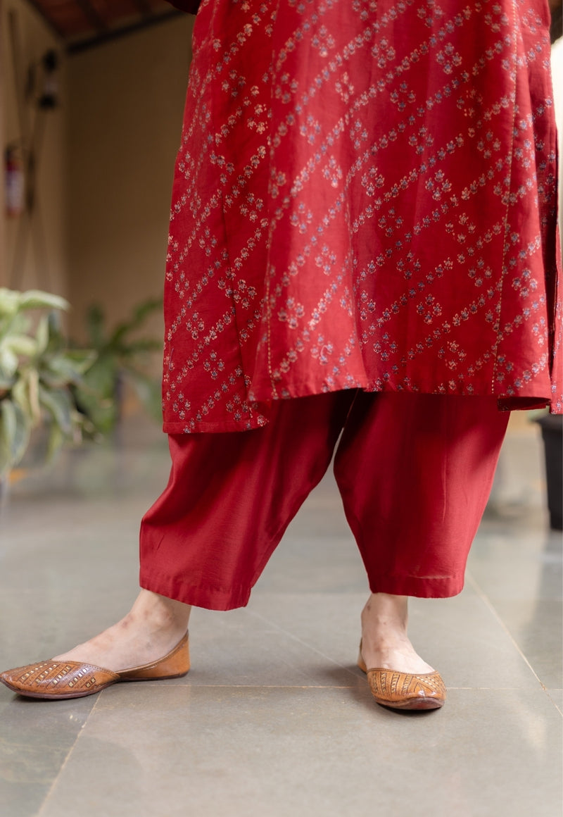 Tarin Madder Solid Chanderi Silk Afghan Pant