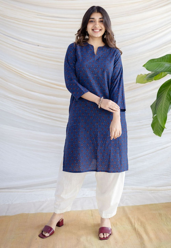 Zahira Indigo Ajrakh Cotton Straight Kurta