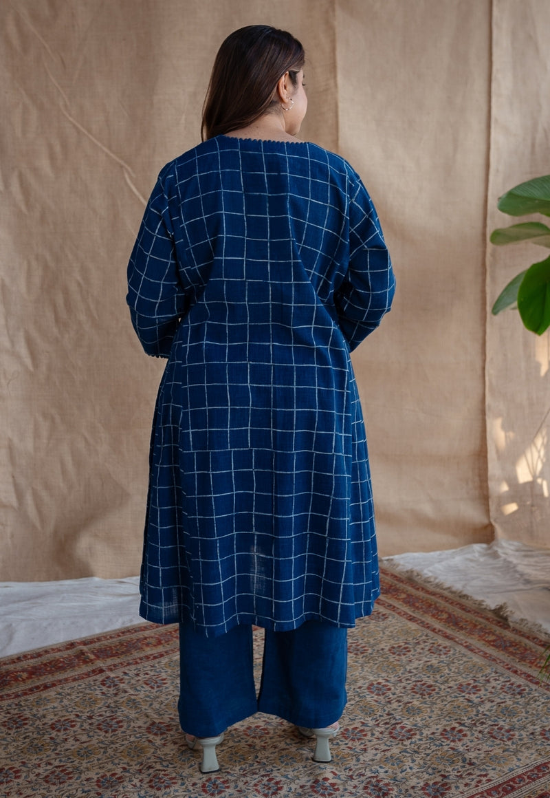 Falaq Indigo Jhabba Kali Dabu Slub Cotton Kurta