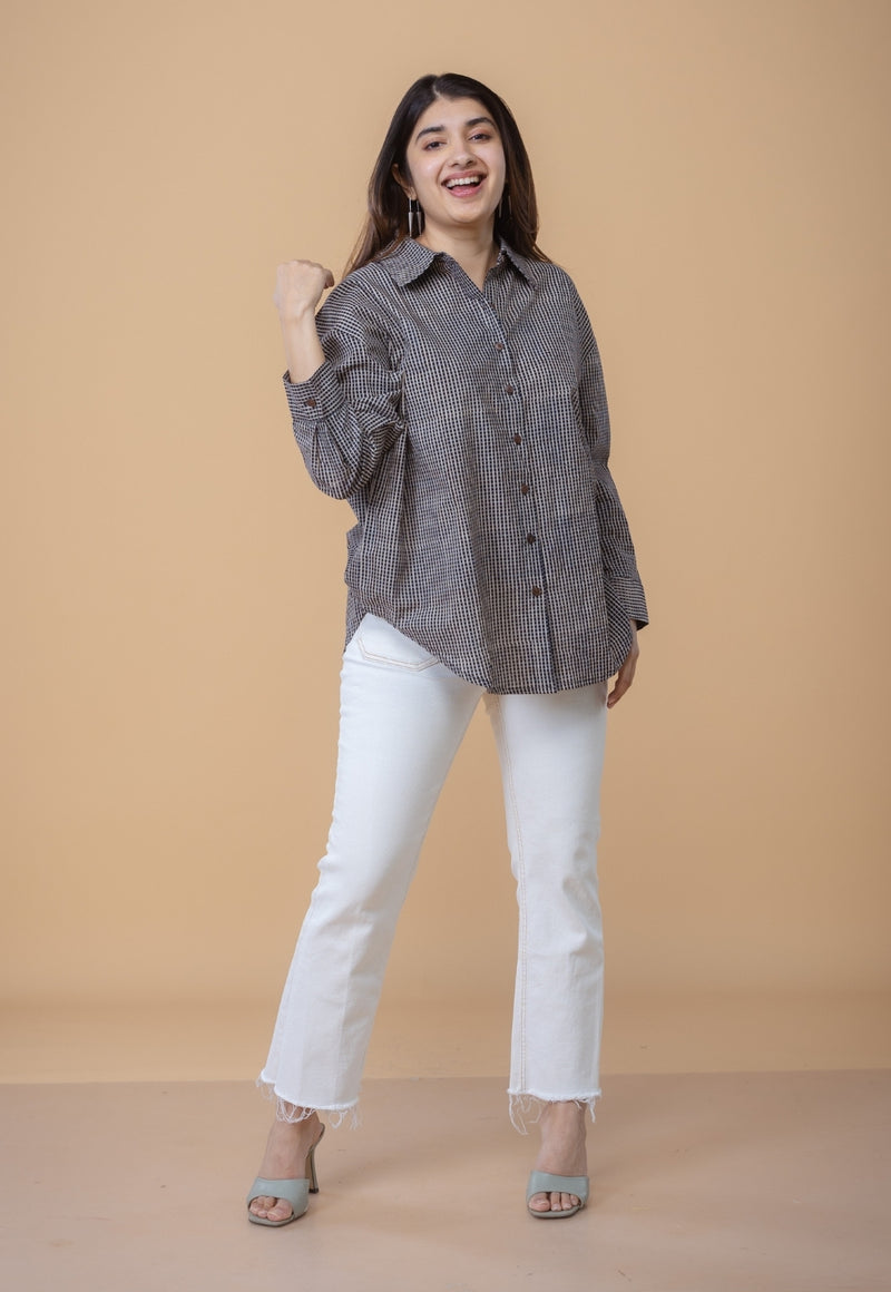 Ruhi Black Ajrakh Cotton Straight Short Top