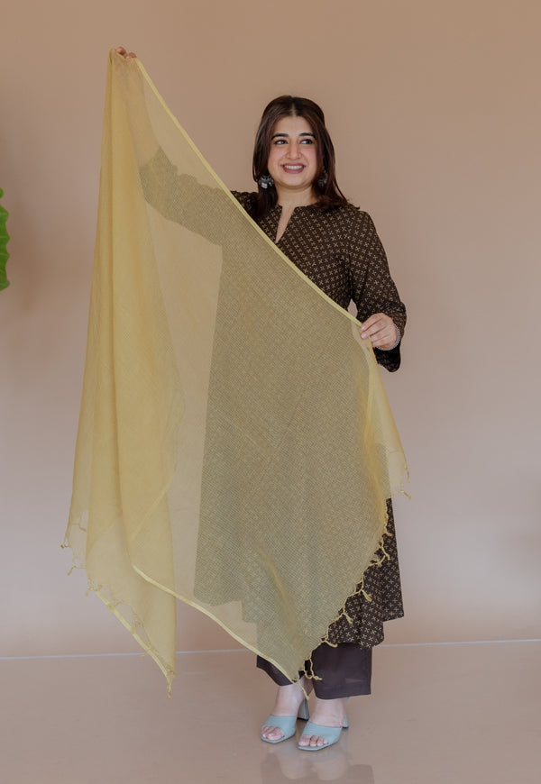 Yellow Solid Kota Doria Cotton Dupatta