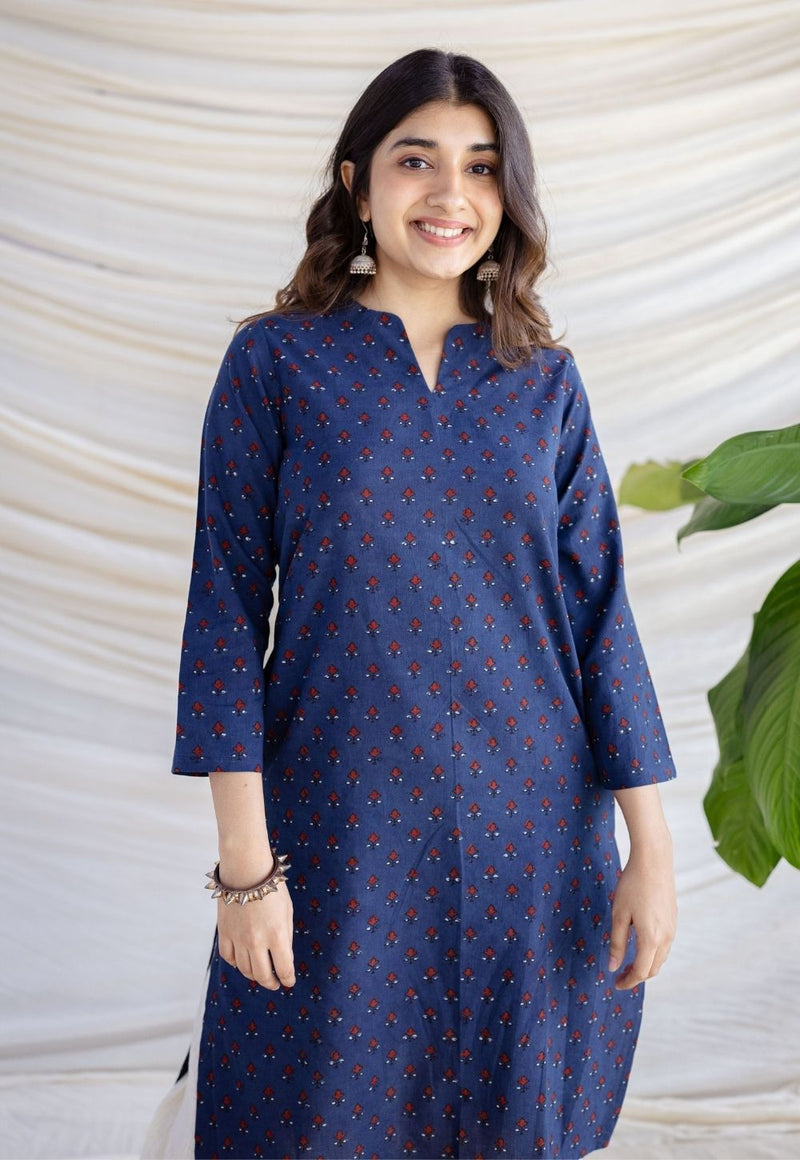 Zahira Indigo Ajrakh Cotton Straight Kurta