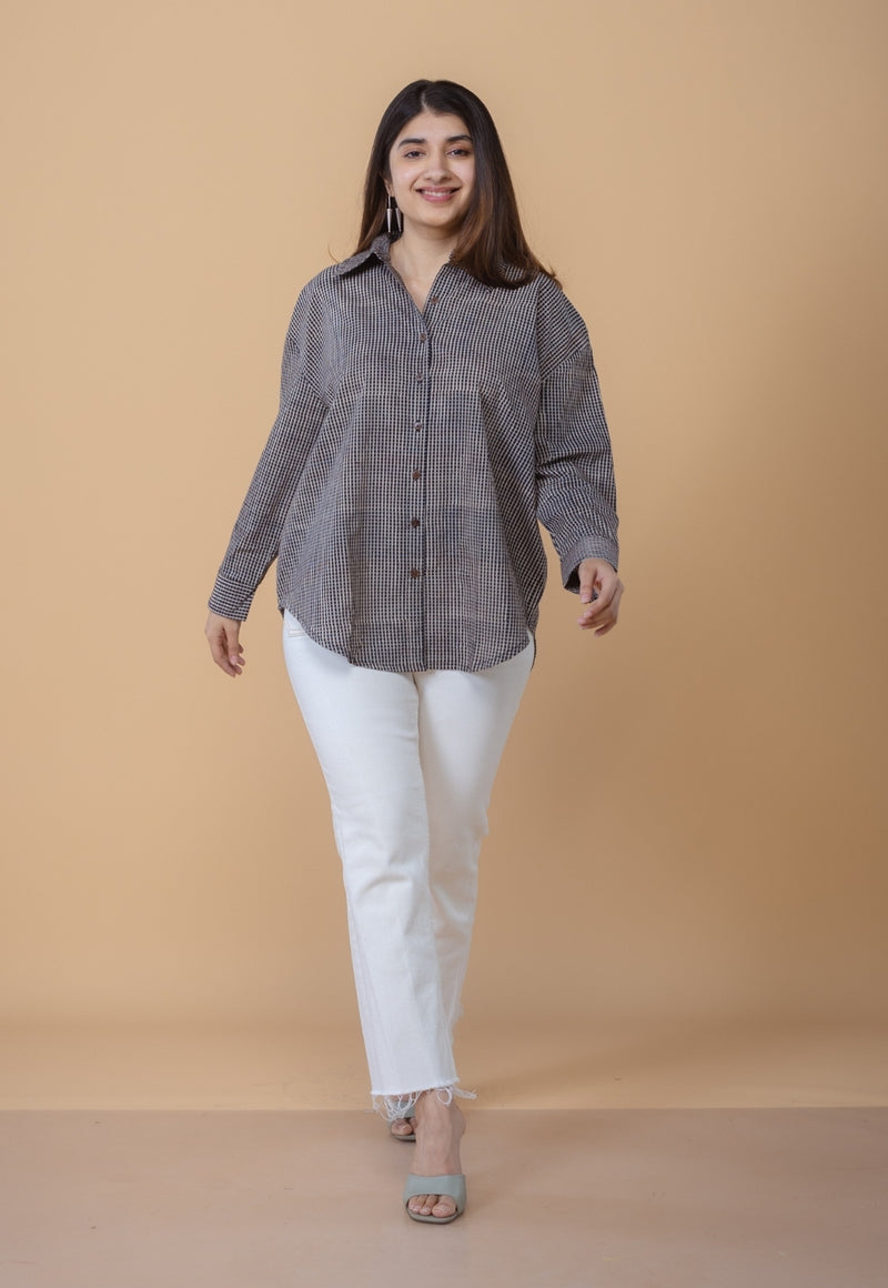 Ruhi Black Ajrakh Cotton Straight Short Top