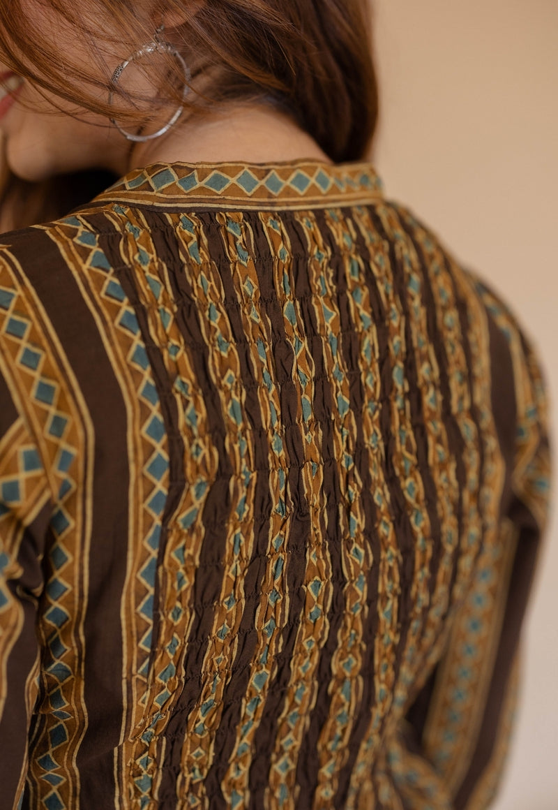 Meena Brown Ajrakh Cotton A Line Kurta