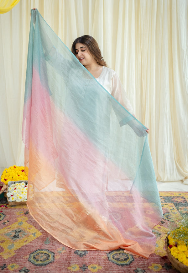 Chanderi Zari Stripe Ombre Dupatta