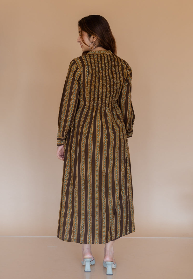 Meena Brown Ajrakh Cotton A Line Kurta