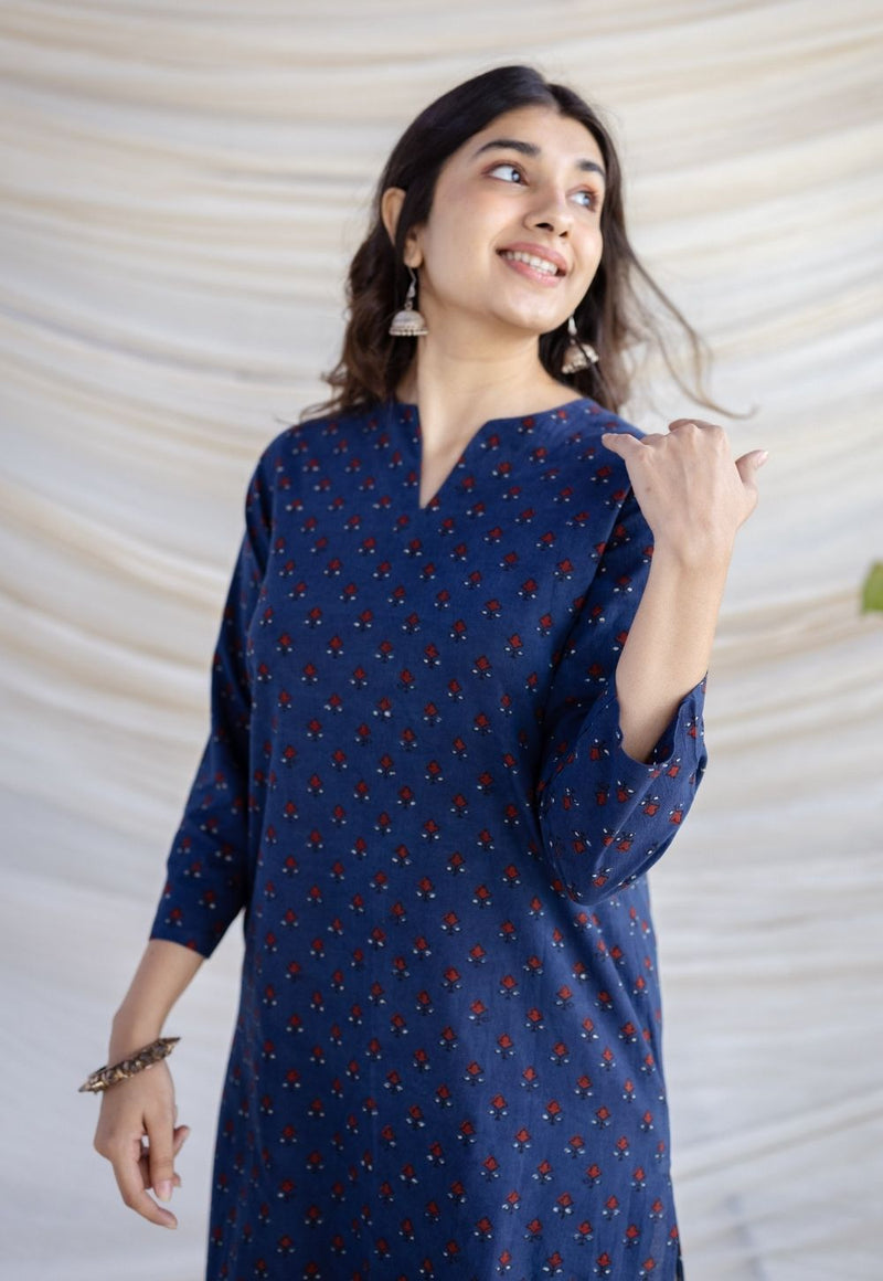 Zahira Indigo Ajrakh Cotton Straight Kurta