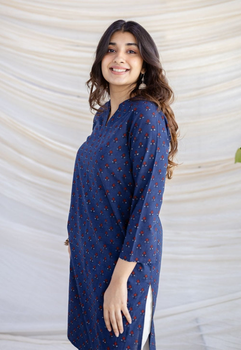 Zahira Indigo Ajrakh Cotton Straight Kurta