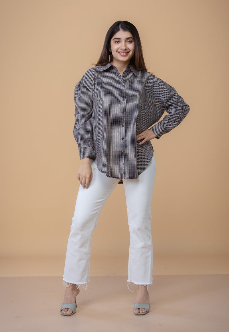 Ruhi Black Ajrakh Cotton Straight Short Top