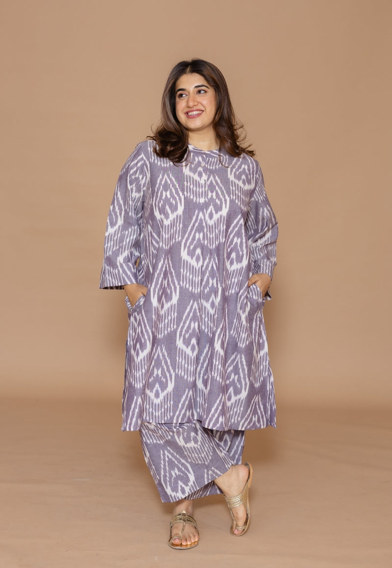 Yashi Grey Handloom Ikkat Cotton Straight Pant