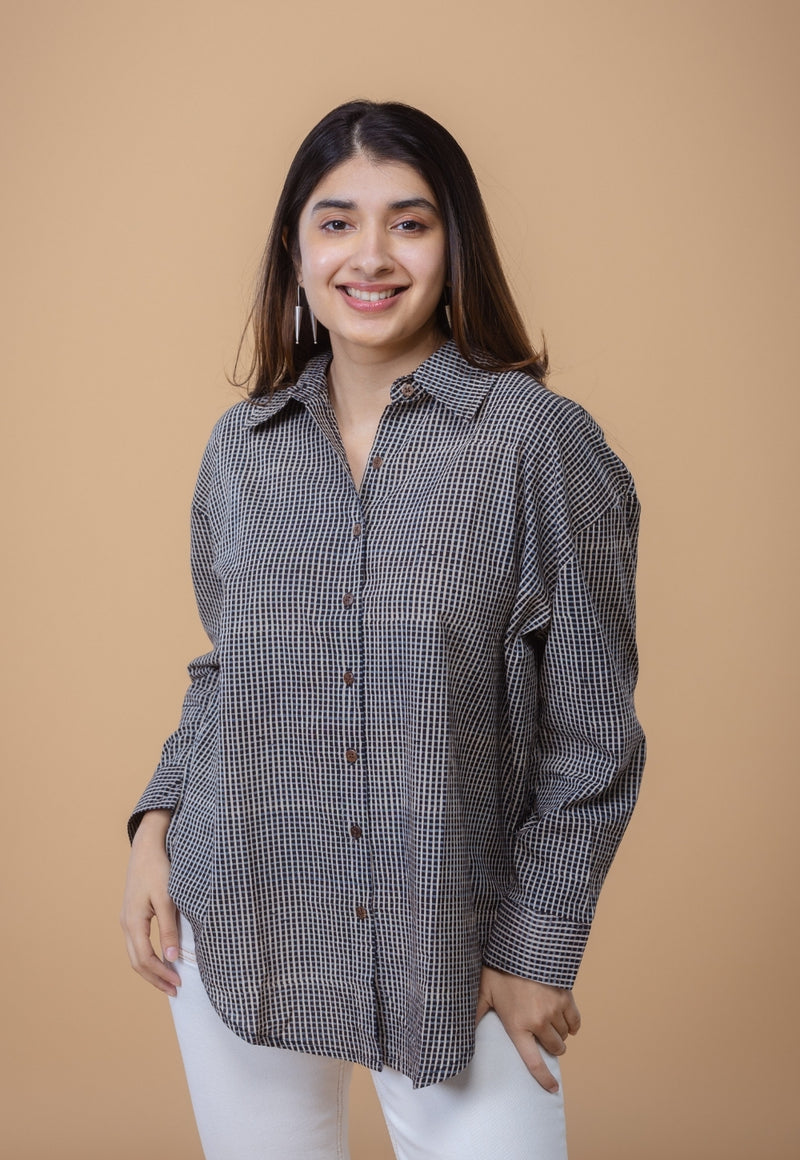 Ruhi Black Ajrakh Cotton Straight Short Top