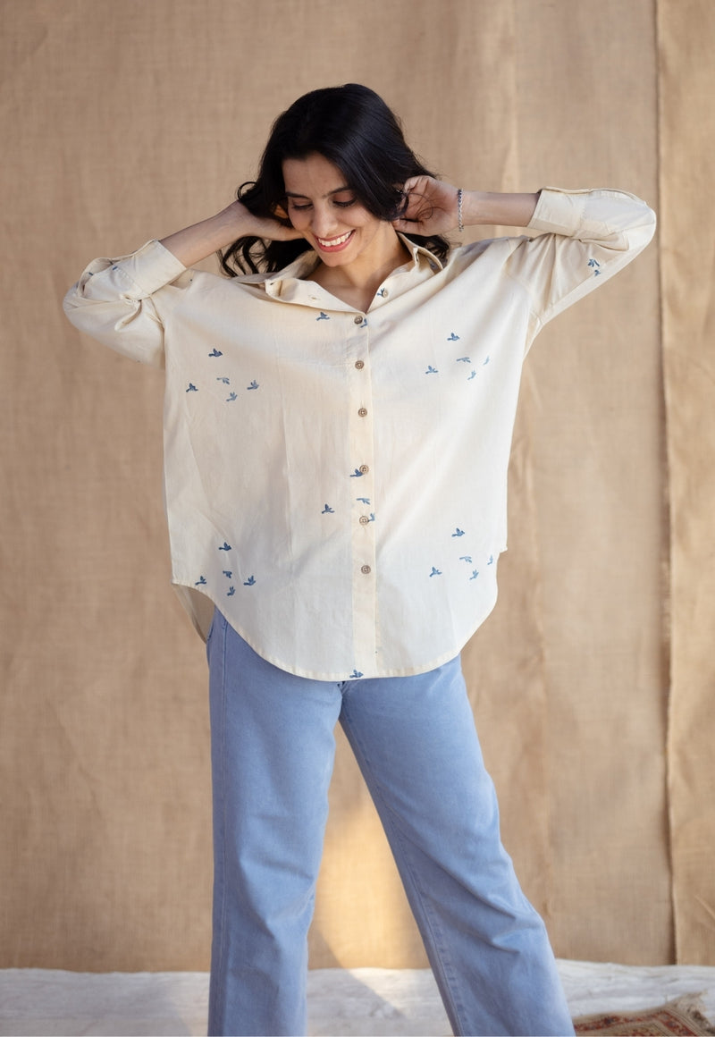 Ruhi Off White Ajrakh Cotton Loose Shirt