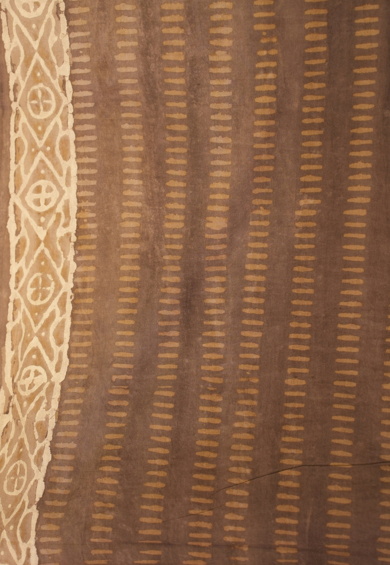 Brown Chevron Dabu Hand Block Print Kota Doria Saree