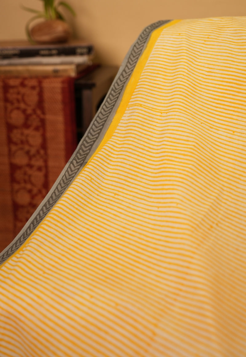 White Sanganeri Hand Block Print Cotton Saree