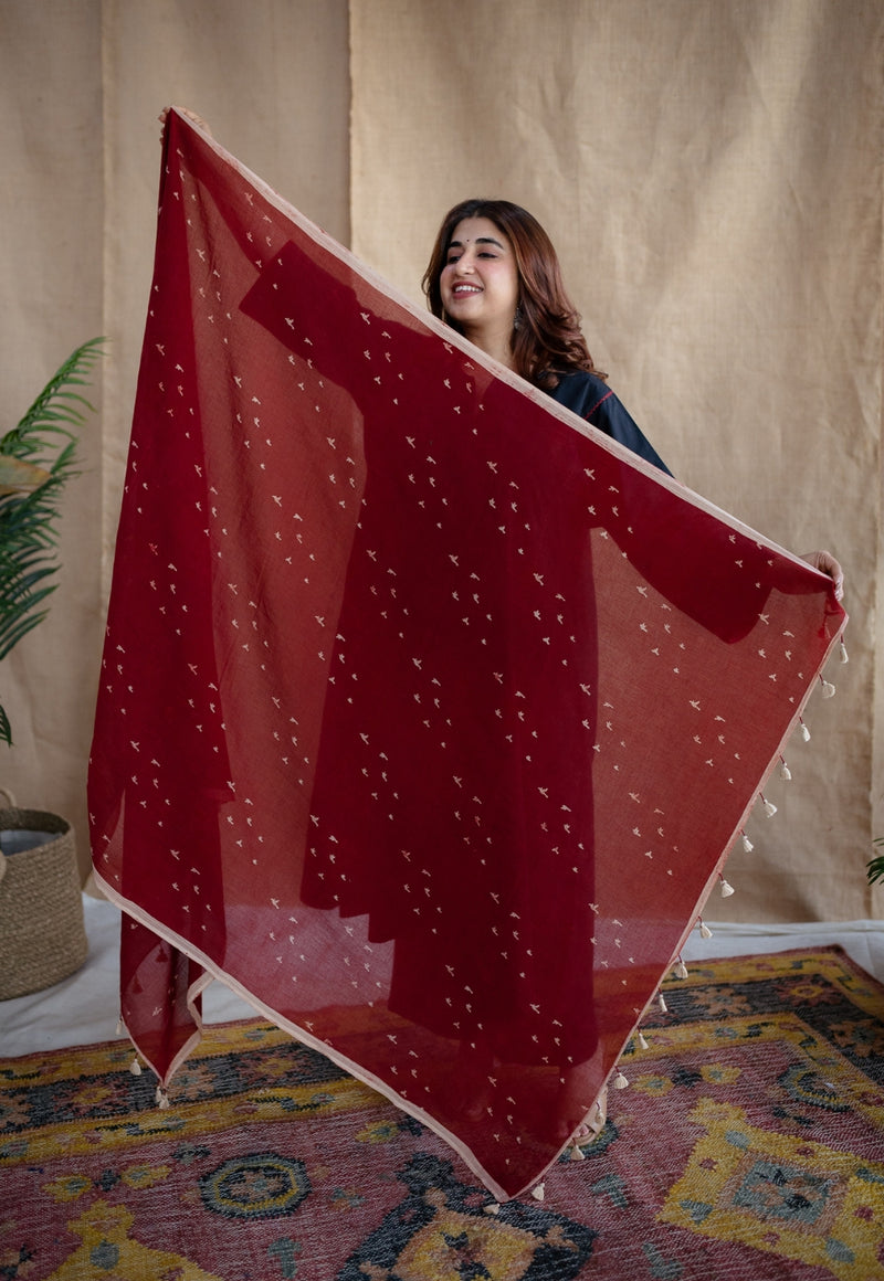 Red Ajrakh MulMul Cotton Dupatta