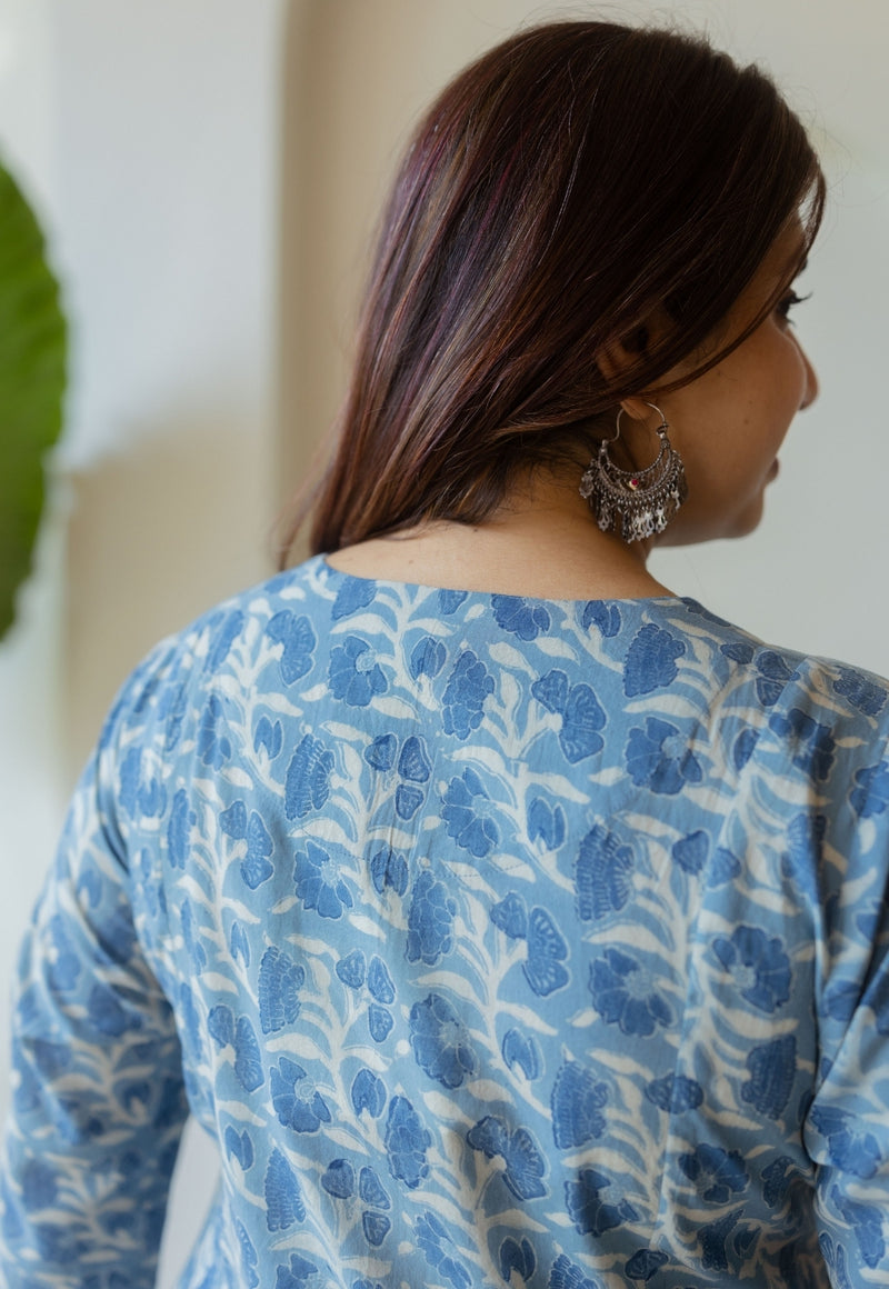 Malika Blue Ajrakh Cotton Kali Kurta