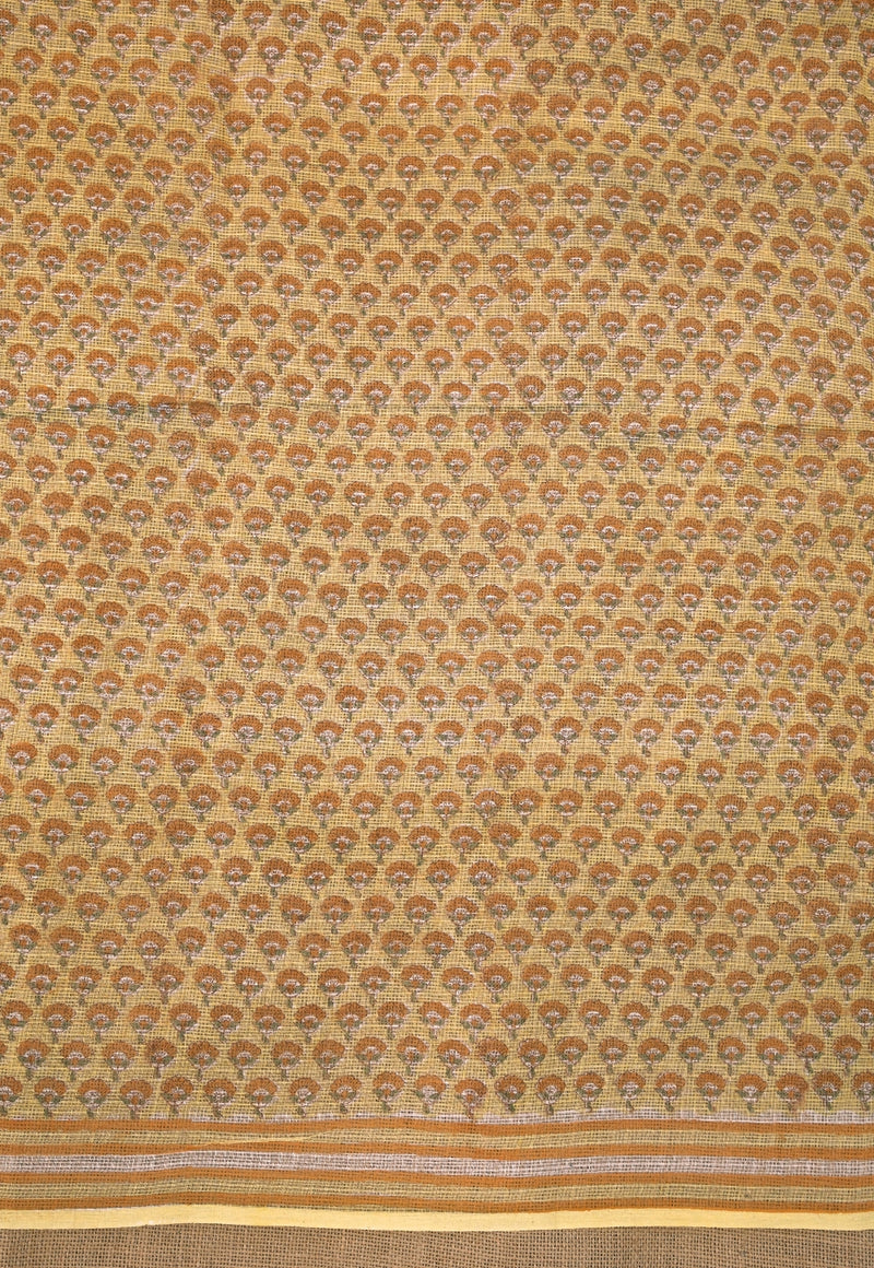 Yellow Butti Sanganeri Hand Block Print Kota Doria Saree