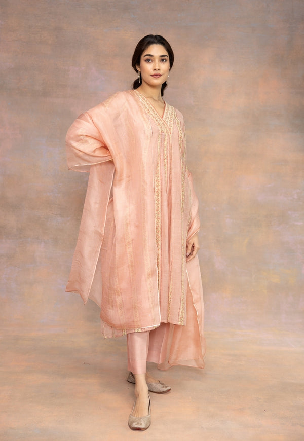 Yashi Pink Solid Chanderi Silk Straight Pant