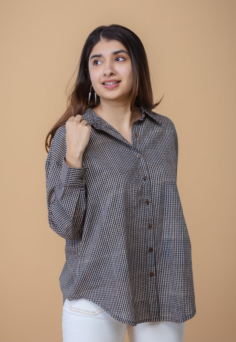 Ruhi Black Ajrakh Cotton Straight Short Top