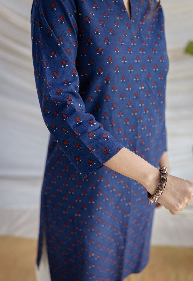 Zahira Indigo Ajrakh Cotton Straight Kurta