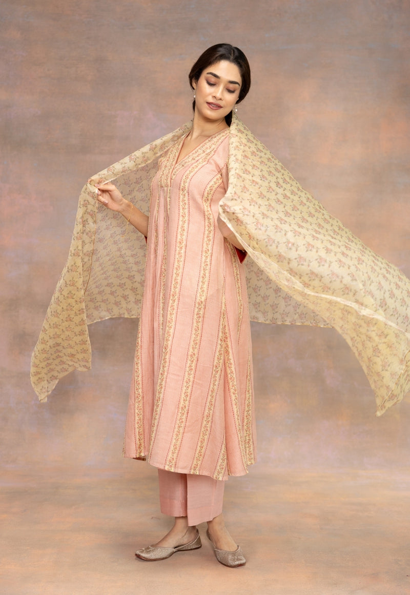 Rozhira Yellow Sanganeri Kota Doria Silk Dupatta with Mukaish Detailing