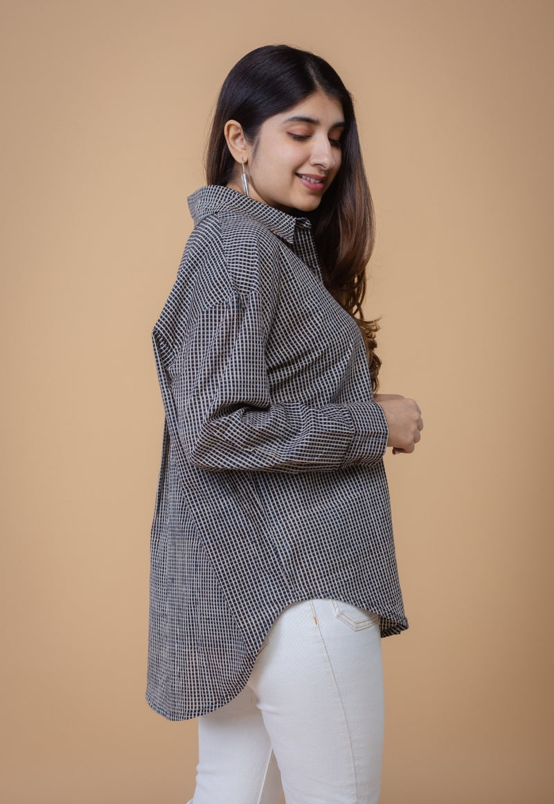 Ruhi Black Ajrakh Cotton Straight Short Top