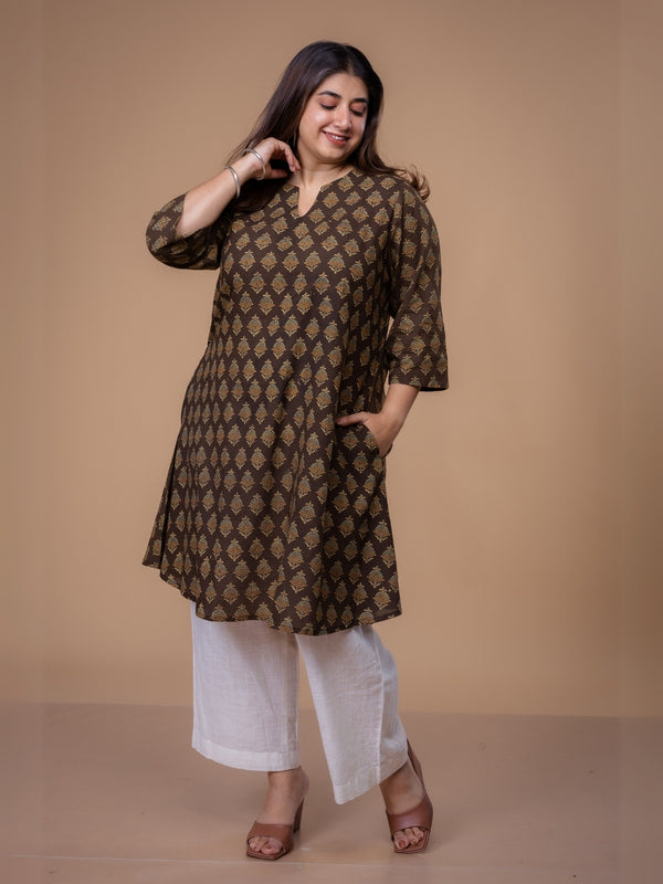 Daksha Brown Ajrakh Cotton A Line Kurta