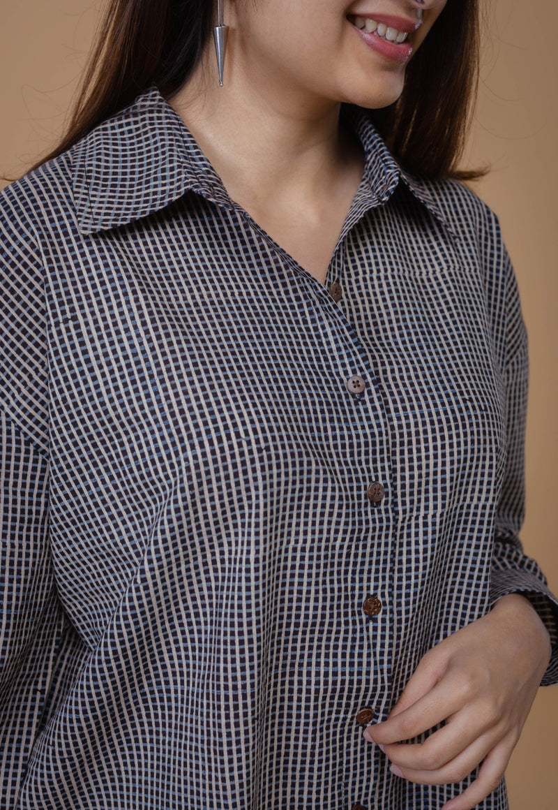 Ruhi Black Ajrakh Cotton Straight Short Top