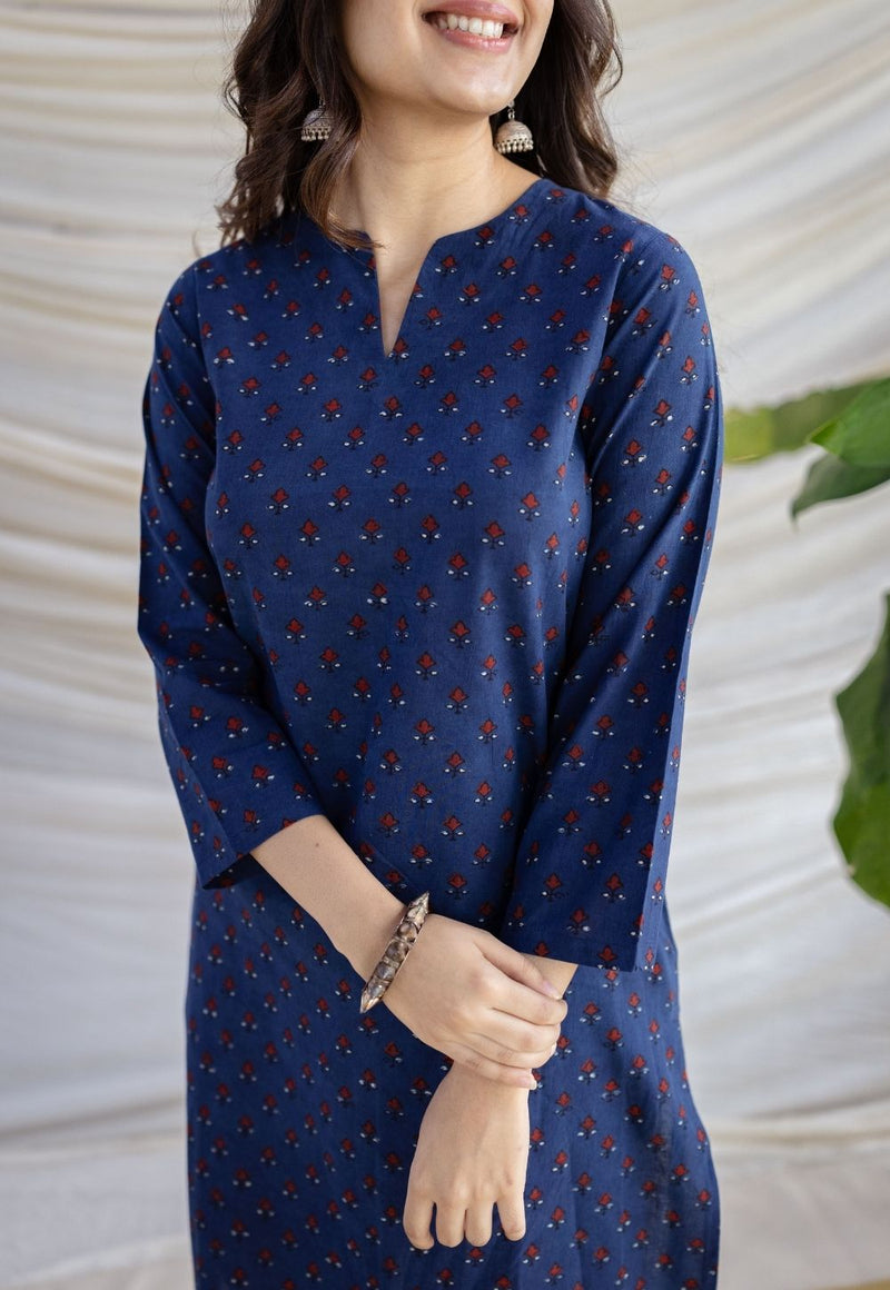 Zahira Indigo Ajrakh Cotton Straight Kurta