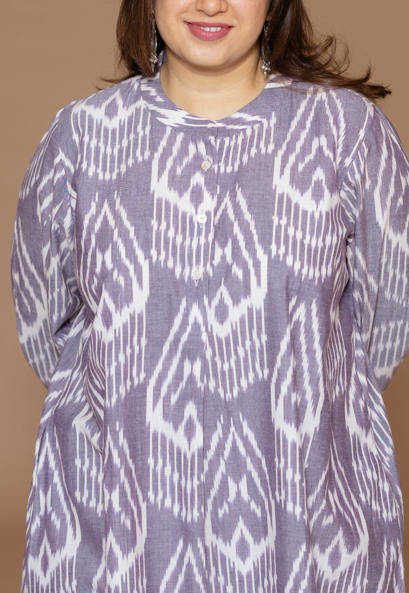 Ayaat Grey Handloom Ikkat Cotton Straight Kurta