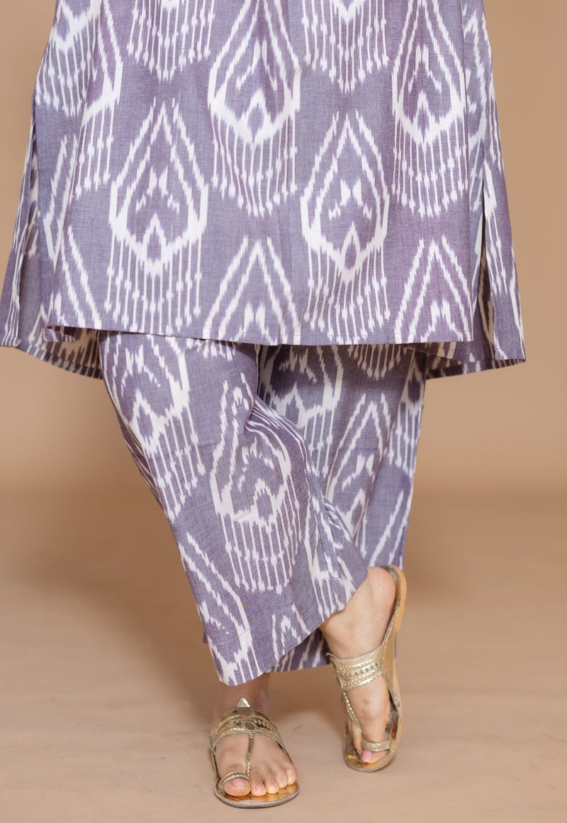 Yashi Grey Handloom Ikkat Cotton Straight Pant