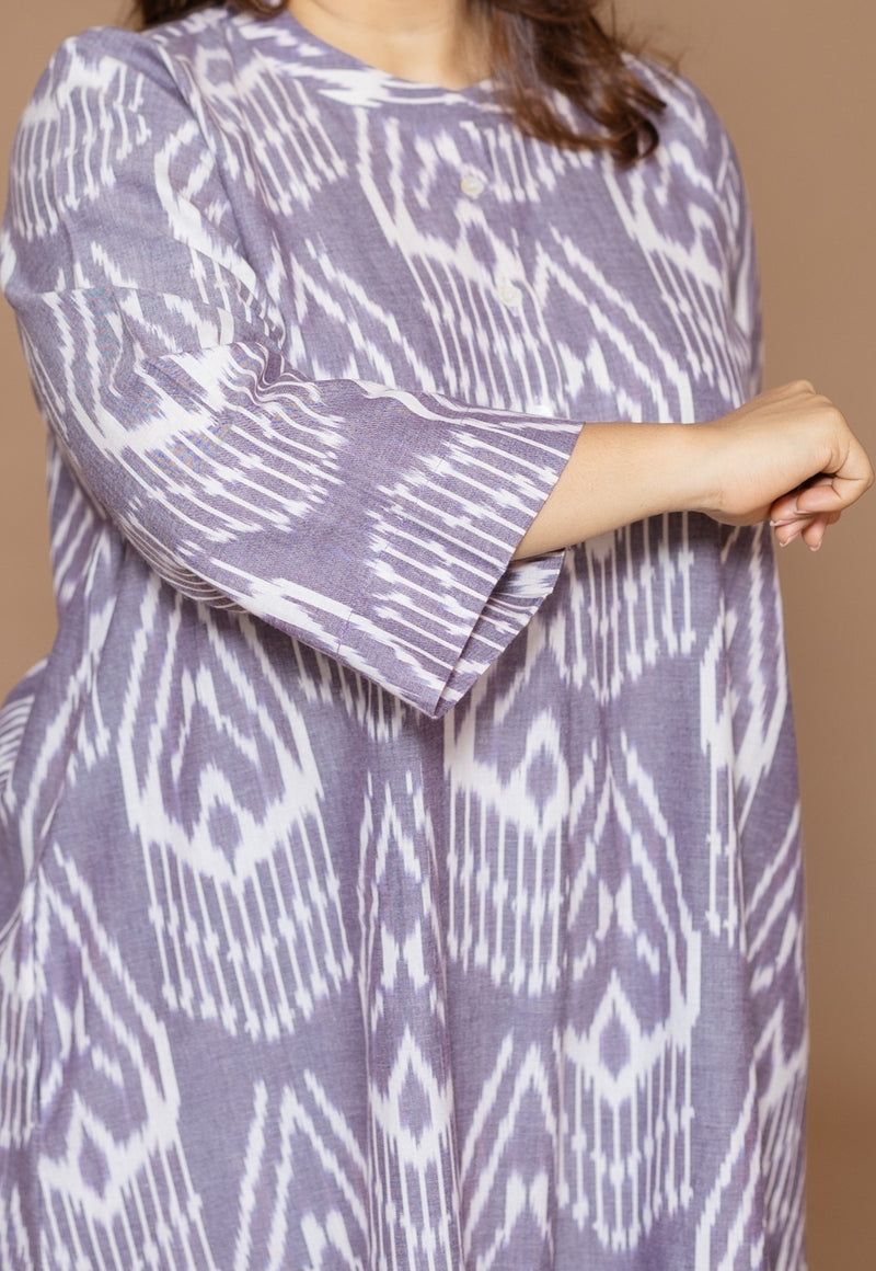 Ayaat Grey Handloom Ikkat Cotton Straight Kurta