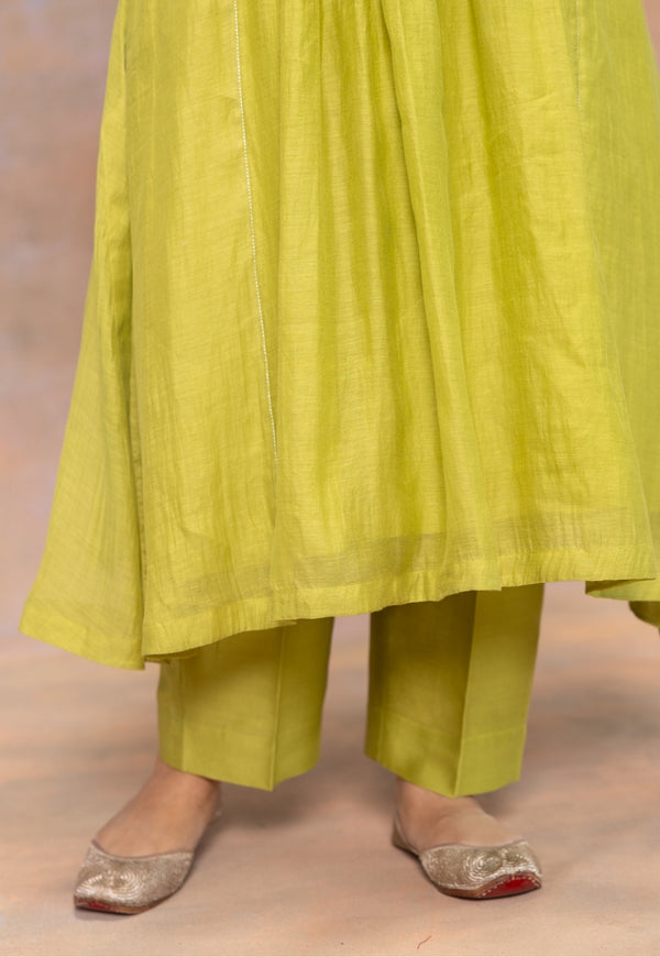 Prita Green Solid Chanderi Silk Narrow Pant