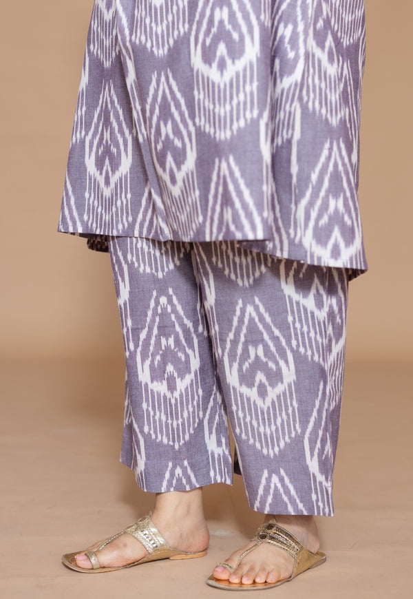 Yashi Grey Handloom Ikkat Cotton Straight Pant