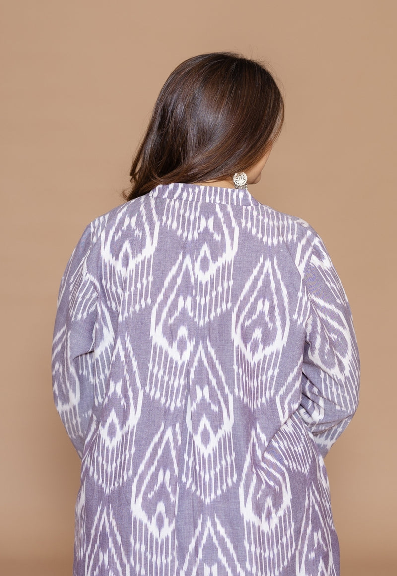 Ayaat Grey Handloom Ikkat Cotton Straight Kurta