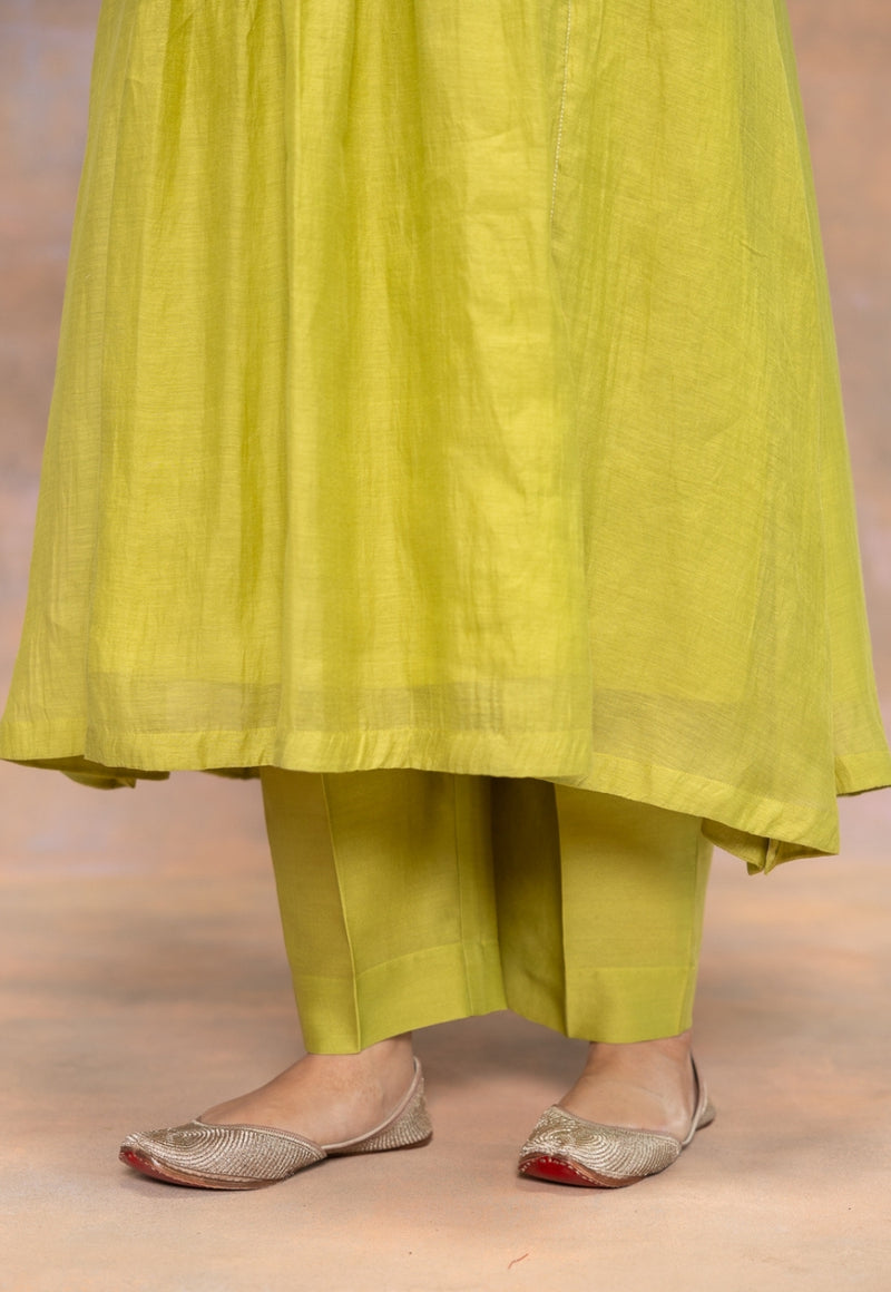 Prita Green Solid Chanderi Silk Narrow Pant